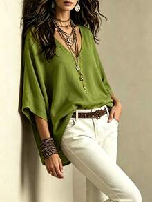 Linhara CURVE Women's Minimalist Casual Comfortable Loose Plus Size Shirt Blouse, Plus Size Shirt - Multicolor - View 8