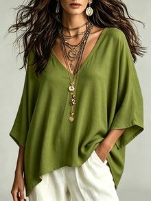 Linhara CURVE Women's Minimalist Casual Comfortable Loose Plus Size Shirt Blouse, Plus Size Shirt - Multicolor - View 6