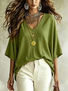 Linhara CURVE Women's Minimalist Casual Comfortable Loose Plus Size Shirt Blouse, Plus Size Shirt - Multicolor - View 7