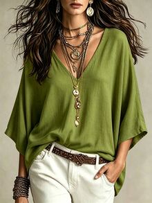 Linhara CURVE Women's Minimalist Casual Comfortable Loose Plus Size Shirt Blouse, Plus Size Shirt - Multicolor - View 4