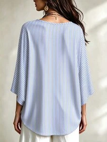 Linhara CURVE Women's Plus Size Minimalist Casual Comfortable Loose Batwing Sleeve Blouse Fall - Multicolor - View 2