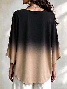 Linhara CURVE Women's Minimalist Casual Comfortable Loose Plus Size Batwing Sleeve Blouse Fall - Multicolor - View 2