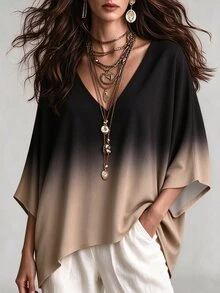 Linhara CURVE Women's Minimalist Casual Comfortable Loose Plus Size Batwing Sleeve Blouse Fall - Multicolor - View 6