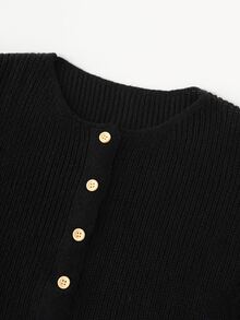 LUMIGAL Women's Casual Boho Solid Color Knit Dress, Autumn/Winter Vacation Black - Black - View 6