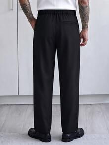 HUEFORM 男士 Old Money 風格寬鬆版長褲，抗皺面料，易於打理，日常通勤必備單品 - 黑色 - 查看 2