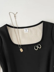 SHEIN 少女秋冬保暖內裡加厚簡約百搭經典長袖上衣，可作為內搭穿著 - 黑色 - 查看 5