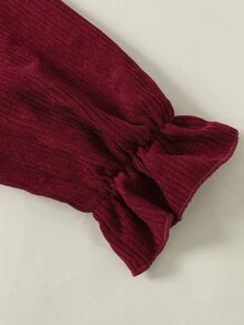 SHEIN 女童秋冬保暖內裡加厚刺繡燈芯絨節日派對洋裝 - 紅色 - 查看 9
