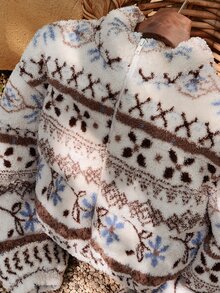 Comfortcana Women's Long Sleeve Zip-Up Fair Isle Lambswool Cropped Padded Coat - Multicolor - View 10