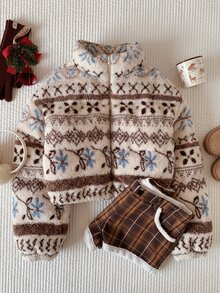Comfortcana Women's Long Sleeve Zip-Up Fair Isle Lambswool Cropped Padded Coat - Multicolor - View 8