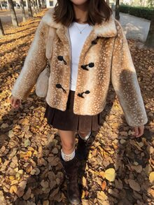 Comfortcana Women's Autumn/Winter Animal Print Faux Fur Coat With Horn Buttons - Multicolor - View 3