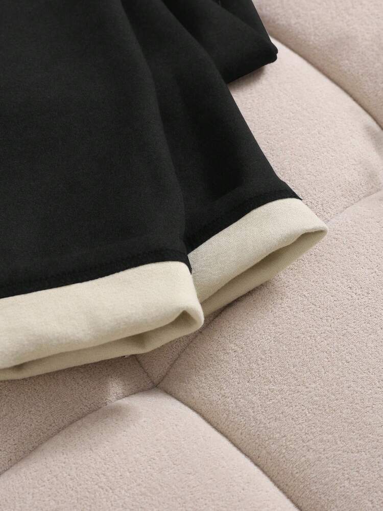SHEIN 青少年女孩純色兒童針織面料腰帶裝飾修身冬季內搭褲 - 黑色 - 查看 6