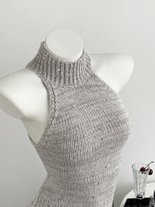 Elamini Women's Grey Sexy Casual Fashion Shiny Sequin Daily Commute Date Party Everyday Homewear Outfit Summer/ High Neck Halter Sweater Vest Tank Top - Grey - View 1