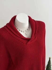 Elamini Women's Casual Versatile Red Daily Commute Christmas Outfit Autumn Winter Pullover Sweater - Red - View 7
