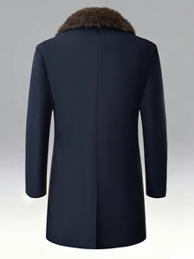 Manfinity CasualCool 男士深藍色時尚大毛領中長版奢華商務風格羊毛風衣 - 藏蓝色 - 查看 2