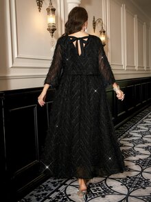 SHEIN Clasi Plus Size Black Shiny Party Formal Cocktail Evening Long Dress For Mother Fall Elegant Christmas Halloween - Black - View 9