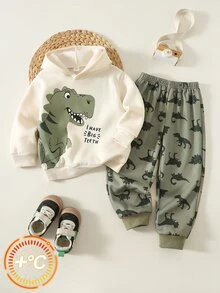 SHEIN 2pcs/Set Kids Young Boy Autumn/Winter Casual Sweatshirt And Pants Set, Dinosaur Cute Outfit - Multicolor - View 1
