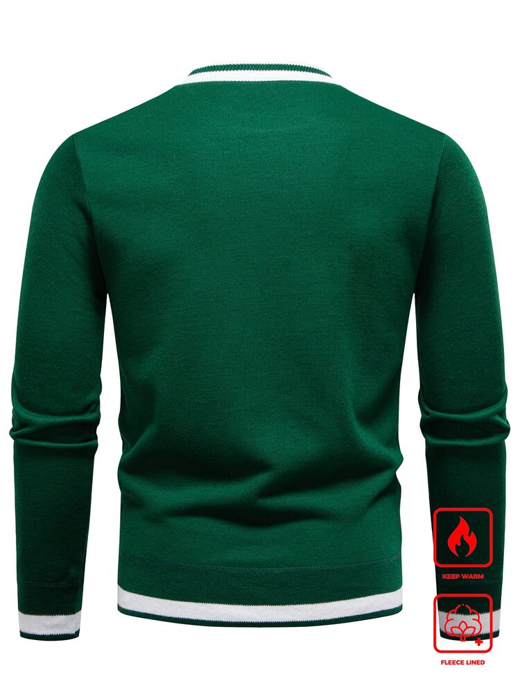 Manfinity Homme Men's Casual Knit Thermal Lined Pullover Sweater For Autumn/Winter, Long Sleeve Top - Mint Green - View 2