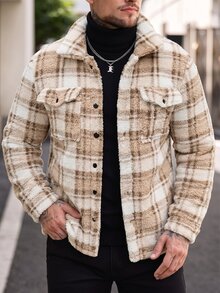 Manfinity CasualCool 男士冬季休閒襯衫，格紋簡約都市保暖長袖夾克，適合約會、派對、聖誕節或作為給丈夫的新年禮物 - 彩色 - 查看 8