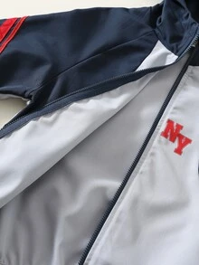 SHEIN 2件組兒童小男孩秋冬休閒拼色夾克與長褲套裝，運動衫套裝，男孩套裝，秋冬套裝，運動套裝 - 彩色 - 查看 8