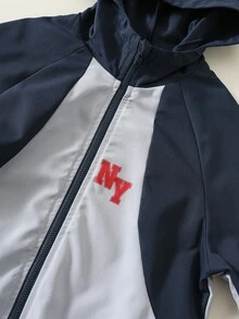 SHEIN 2件組兒童小男孩秋冬休閒拼色夾克與長褲套裝，運動衫套裝，男孩套裝，秋冬套裝，運動套裝 - 彩色 - 查看 4