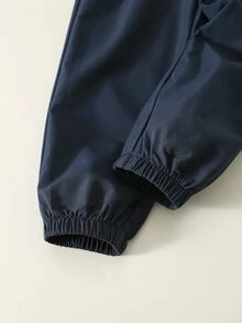 SHEIN 2件組兒童小男孩秋冬休閒拼色夾克與長褲套裝，運動衫套裝，男孩套裝，秋冬套裝，運動套裝 - 彩色 - 查看 6