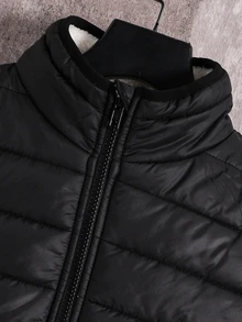 SHEIN 3件組兒童青少年男孩秋冬休閒黑色保暖內裡背心外套連帽衫與長褲套裝，外套套裝，男孩套裝，秋冬套裝，運動套裝 - 彩色 - 查看 5