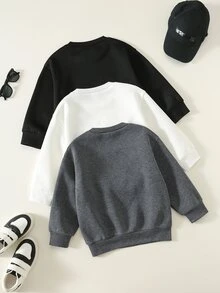 SHEIN 3pcs/Set Kids Young Boy Letter Pattern Knit Soft Crew Neck Long Sleeve Pullover Sweatshirt Basic Multi-Pack Racing Sweatshirt Red Sweatshirt Boys Sweatshirt - Multicolor - View 2
