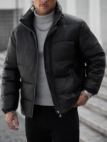 Manfinity CasualCool 男士長袖 PU 皮革加厚夾克，保暖冬季休閒街頭風通勤度假夜店風黑色 - 黑色 - 查看 3