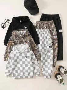 SHEIN 3pcs/Set Kids Boys' Loose Woven Long Autumn Winter Pants,Summer Back-To-School Casual Pocket Printed & Solid Pattern Comfortable Sports School - Grey - View 3