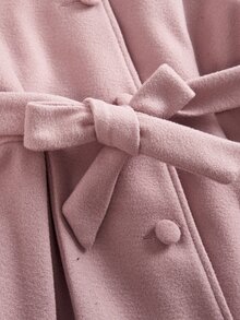 SHEIN Pitira Tween Girls Elegant Pink Kids Fur Collar Mid-Length Overcoat, Autumn/Winter, Back To School Season, Thickened Winter Jacket - Pink - View 6