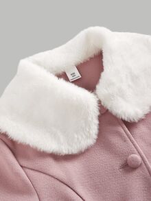 SHEIN Pitira Tween Girls Elegant Pink Kids Fur Collar Mid-Length Overcoat, Autumn/Winter, Back To School Season, Thickened Winter Jacket - Pink - View 5