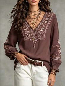 Glimmora Women's V-Neck Floral Print Casual Daily Wear Blouse - Multicolor - View 3