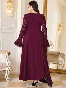 Reflora Plus Size Burgundy High Elasticity Knit Mom Party Wedding Formal Dress Christmas Fall Elegant Romantic - Burgundy - View 6