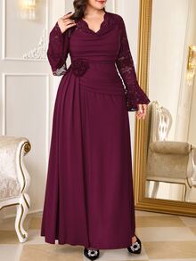 Reflora Plus Size Burgundy High Elasticity Knit Mom Party Wedding Formal Dress Christmas Fall Elegant Romantic - Burgundy - View 7