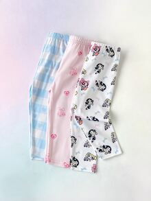 THE POWERPUFF GIRLS X SHEIN 3件組女嬰褲裝，白色、粉色、藍色與白色，秋季休閒可愛款 - 彩色 - 查看 6