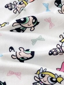 THE POWERPUFF GIRLS X SHEIN 3件組女嬰褲裝，白色、粉色、藍色與白色，秋季休閒可愛款 - 彩色 - 查看 7