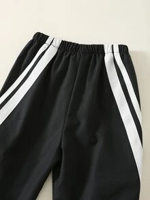 SHEIN 2pcs/Set Baby Boy Autumn/Winter Casual Striped Half-Zip Sweatshirt And Pants Sports Outfit - Multicolor - View 5