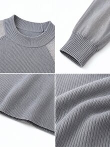 SHEIN Women's Autumn Thin Hollow Knit Top Slim Fit Elegant Solid Color Inner Layer Round Neck Sweater - Light Grey - View 5