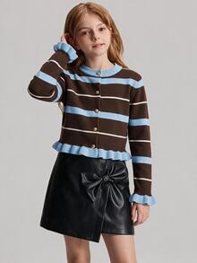 Maija Kids Maija Kids Young Girl Slit Fitted Sweet Front Bow Decor Skirt, Suitable For Autumn/Winter, Back To School, Outing, Birthday, Party Kids - Black - View 5