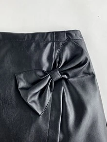 Maija Kids Maija Kids Young Girl Slit Fitted Sweet Front Bow Decor Skirt, Suitable For Autumn/Winter, Back To School, Outing, Birthday, Party Kids - Black - View 4