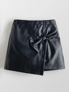 Maija Kids Maija Kids Young Girl Slit Fitted Sweet Front Bow Decor Skirt, Suitable For Autumn/Winter, Back To School, Outing, Birthday, Party Kids - Black - View 1