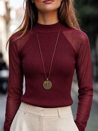 SHEIN Women's Autumn Thin Hollow Knit Top Slim Fit Elegant Solid Color Inner Layer Round Neck Sweater