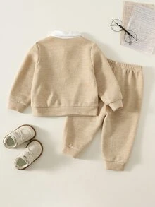 SHEIN 2pcs/Set Baby Boy Autumn/Winter Patchwork Polo Collar Long Sleeve Casual Sweatshirt And Pants Set, College Style - Multicolor - View 2