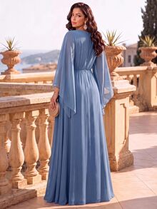 SHEIN Lady CURVE Light Blue Plus Size Lace 3D Floral Spring/Summer Shiny Curve Dress For Wedding Christening Guest Dinner Evening Formal Banquet Cocktail Party Elegant - Black - View 2