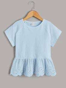 Maija Kids Maija Kids 青少年女孩藍色袖子兒童荷葉邊飾 T 恤，適合度假、外出、休閒穿著，藍色，休閒 T 恤 - 藍色 - 查看 3
