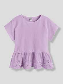 Maija Kids Maija Kids 青少年女孩紫色袖子兒童荷葉邊T恤，適合度假、外出、休閒穿著，紫色下擺，休閒T恤 - 淡紫色 - 查看 1