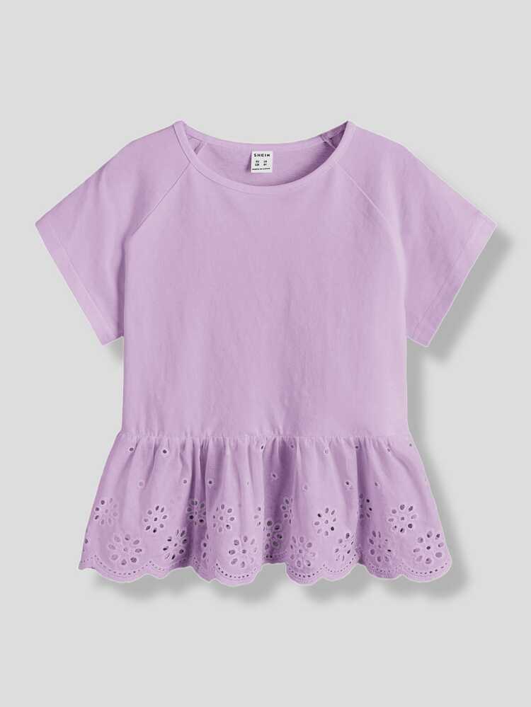 Maija Kids Maija Kids Tween Girls Purple Sleeve Kids Ruffle T-Shirt, Suitable For Vacation, Outing, Casual Wear, Purple Hem, Casual T-Shirt - Mauve Purple - View 1