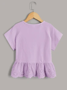 Maija Kids Maija Kids 青少年女孩紫色袖子兒童荷葉邊T恤，適合度假、外出、休閒穿著，紫色下擺，休閒T恤 - 淡紫色 - 查看 4