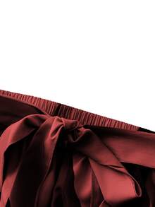 Ceyna Plus Size Front Tie All-Over Allover Print Skirt, Casual Everyday Wear - Burgundy - View 4