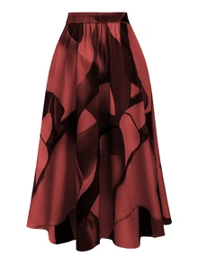 Ceyna Plus Size Front Tie All-Over Allover Print Skirt, Casual Everyday Wear - Burgundy - View 3